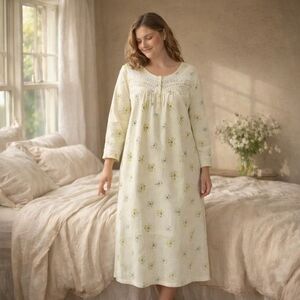 Keyocean Cotton Floral Nightgown – XXL – Lace Trim Cottagecore 100% Cotton